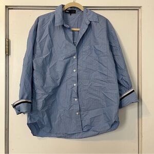 Zara Light Blue and white Striped button down shirt women’s medium oversized